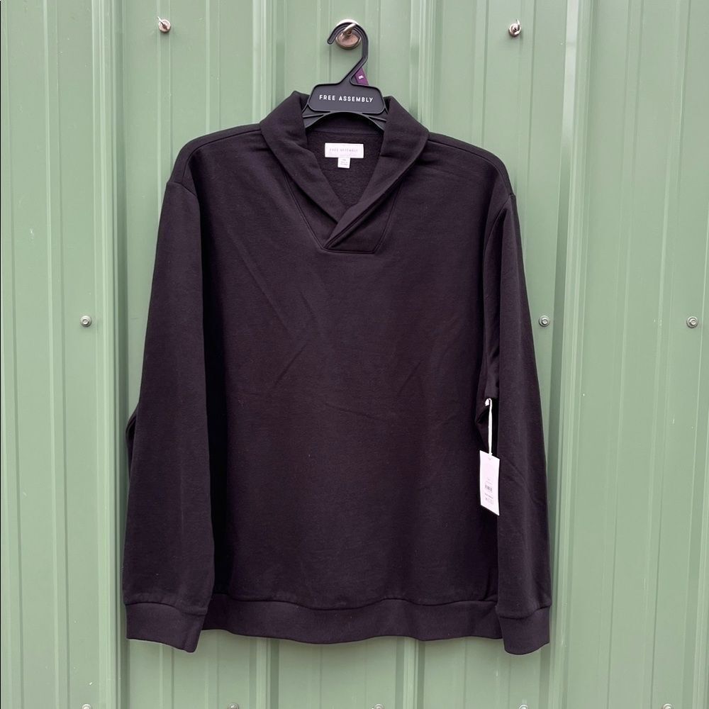Men's Shawl Collar Black Fleece Sweatshirt Size 2XL